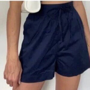 Jason Wu High Waisted Cotton Shorts Large Navy Blue